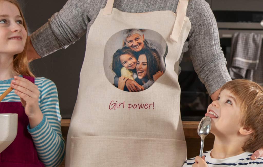 Apron with a custom photo and text